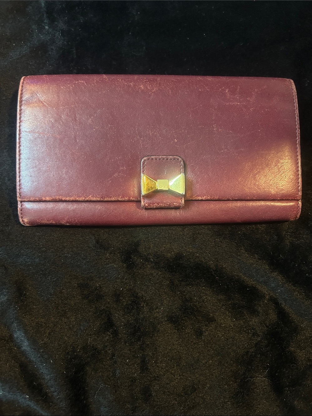 Chloe Plum Leather Continental Wallet with Gold Bow Detail